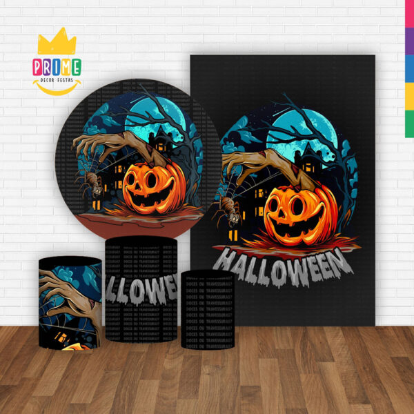 Kit Casado Hallowen Painel Redondo Trio Capas Cilindro Retangular Vertical Em Tecido - Image 2