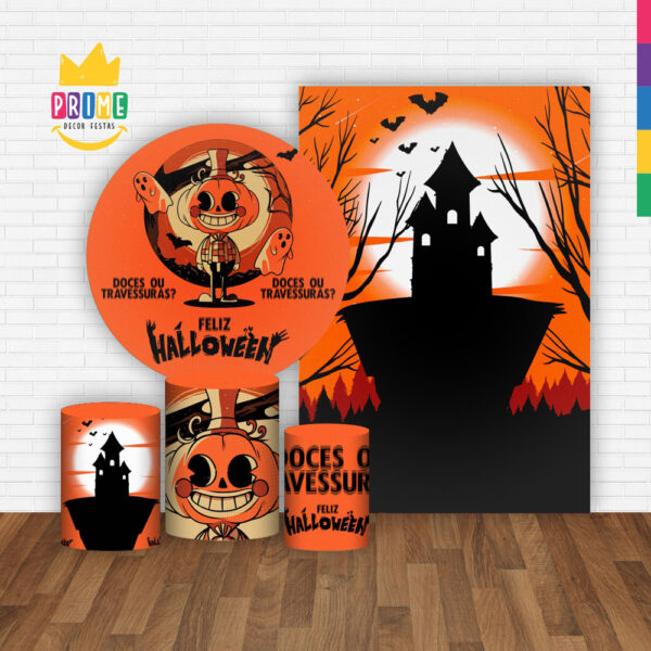 Kit Casado Hallowen Painel Redondo Trio Capas Cilindro Retangular Vertical Em Tecido - Image 2
