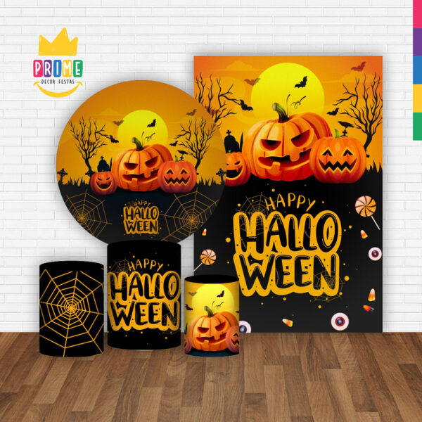Kit Casado Hallowen Painel Redondo Trio Capas Cilindro Retangular Vertical Em Tecido - Image 2