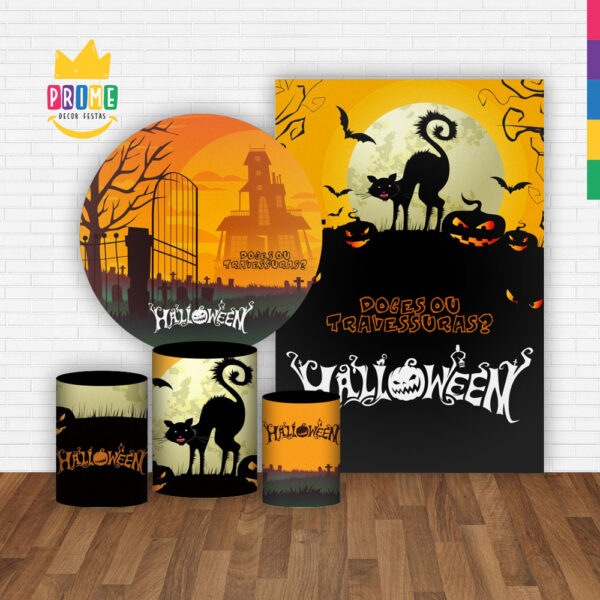 Kit Casado Hallowen Painel Redondo Trio Capas Cilindro Retangular Vertical Em Tecido - Image 2