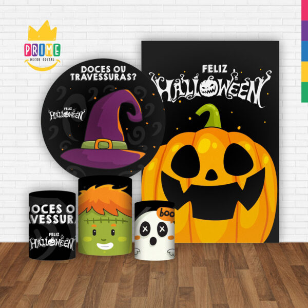 Kit Casado Hallowen Painel Redondo Trio Capas Cilindro Retangular Vertical Em Tecido - Image 2