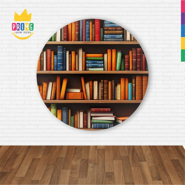 Painel Redondo 3D Estante  Livros Abre Fácil Tecido 1,50m X 1,50m - Image 2