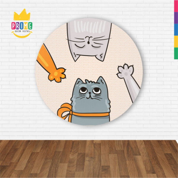 Painel Redondo 3D Gatos Abre Fácil Tecido 1,50m X 1,50m - Image 2