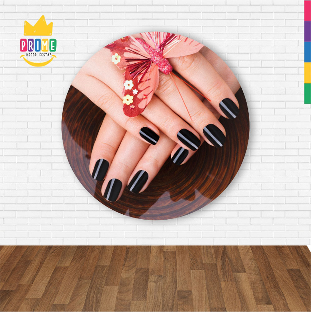 Painel Redondo 3D Unhas Manicure Abre Fácil Tecido 1,50m X 1,50m - Imagem 2