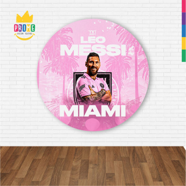 Painel Redondo 3D Inter Miami Messi  Abre Fácil Tecido 1,50m X 1,50m - Image 2