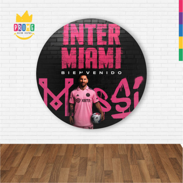 Painel Redondo 3D Inter Miami Messi  Abre Fácil Tecido 1,50m X 1,50m - Image 2