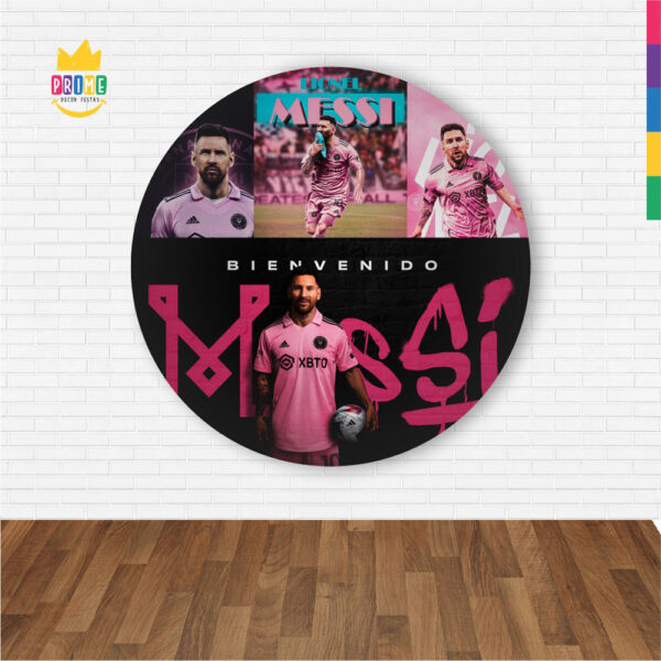 Painel Redondo 3D Inter Miami Messi  Abre Fácil Tecido 1,50m X 1,50m - Image 2