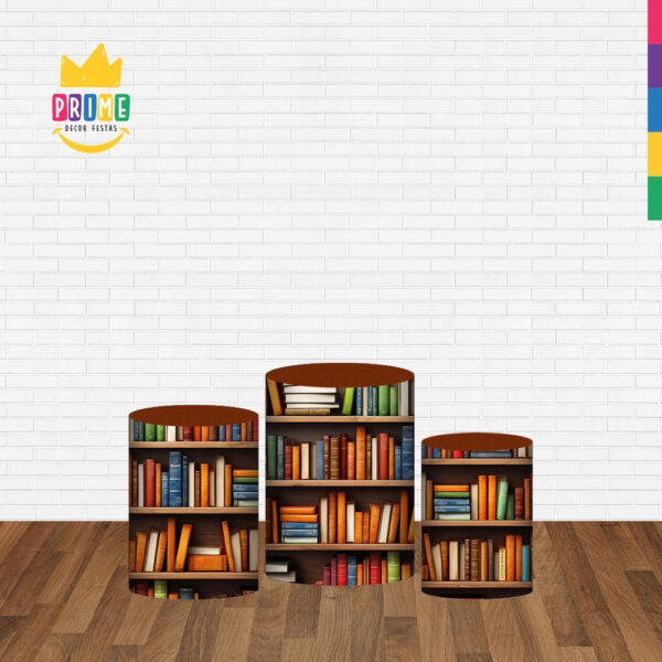 Trio Capa Cilindro Estante Livros 3D Em Tecido Com Elástico - Image 2