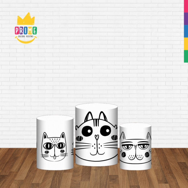 Trio Capa Cilindro Gatos 3D Em Tecido Com Elástico - Image 2