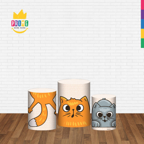 Trio Capa Cilindro Gatos 3D Em Tecido Com Elástico - Image 2