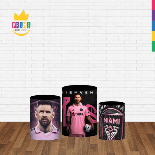 Trio Capa Cilindro Inter Miami Messi 3D Em Tecido Com Elástico - Image 2