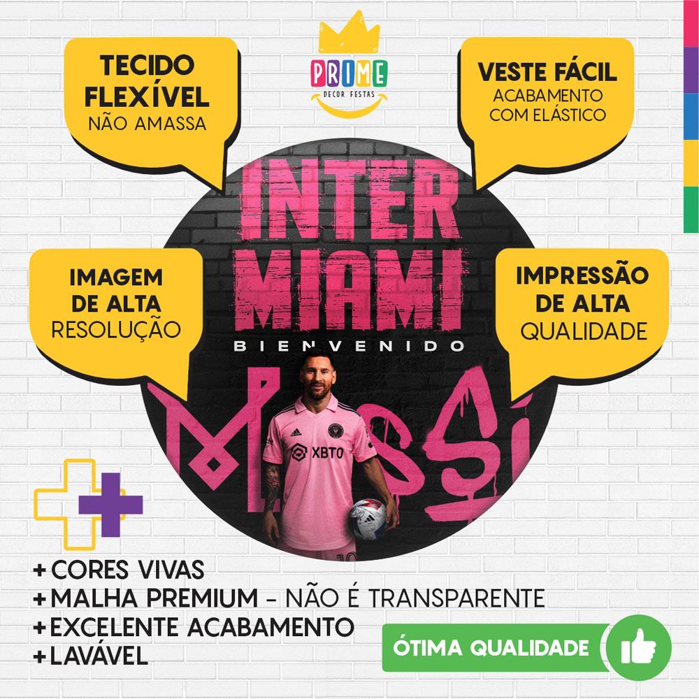 Painel Redondo 3D Inter Miami Messi Tecido Sublimado 1,50m x 1,50m - Imagem 3