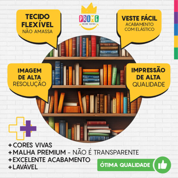 Trio Capa Cilindro + Painel Redondo 3D Estante Livros 1,50m Veste Fácil - Image 3