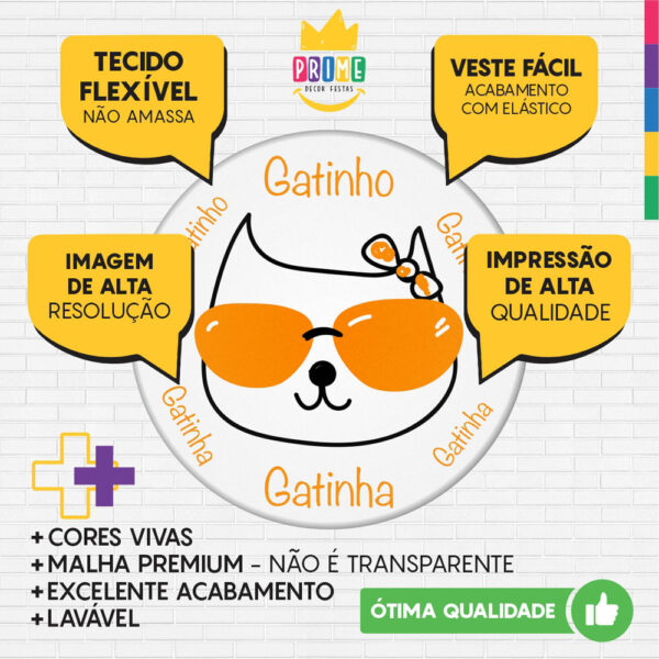 Trio Capa Cilindro + Painel Redondo 3D Gatos 1,50m Veste Fácil - Image 3
