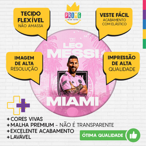 Kit Casado Inter Miami Messi Painel Redondo Trio Capas Cilindro Retangular Vertical Em Tecido - Image 3