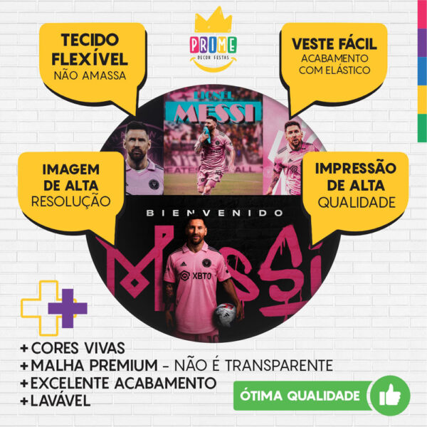 Kit Casado Inter Miami Messi Painel Redondo Trio Capas Cilindro Retangular Vertical Em Tecido - Image 3