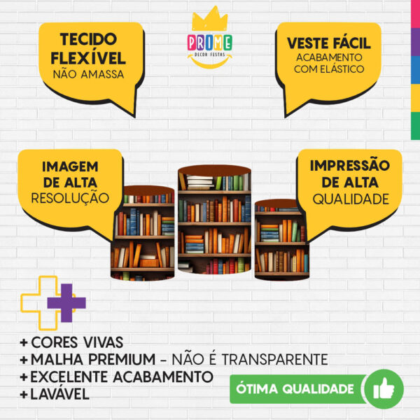 Trio Capa Cilindro Estante Livros 3D Em Tecido Com Elástico - Image 3