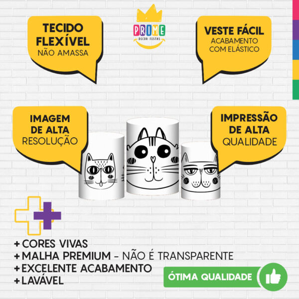 Trio Capa Cilindro Gatos 3D Em Tecido Com Elástico - Image 3