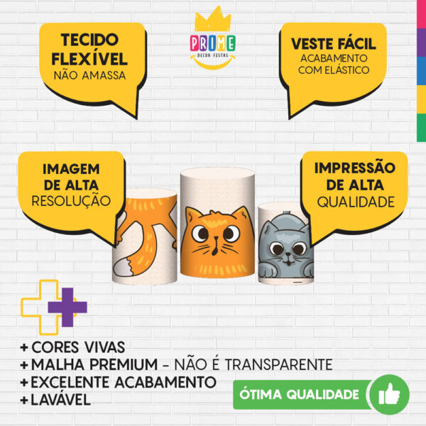 Trio Capa Cilindro Gatos 3D Em Tecido Com Elástico - Image 3
