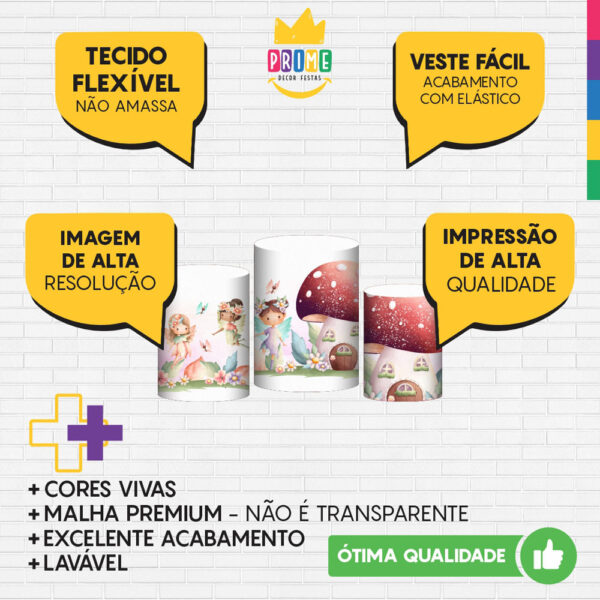 Trio Capa Cilindro Fadas 3D Em Tecido Com Elástico - Image 3