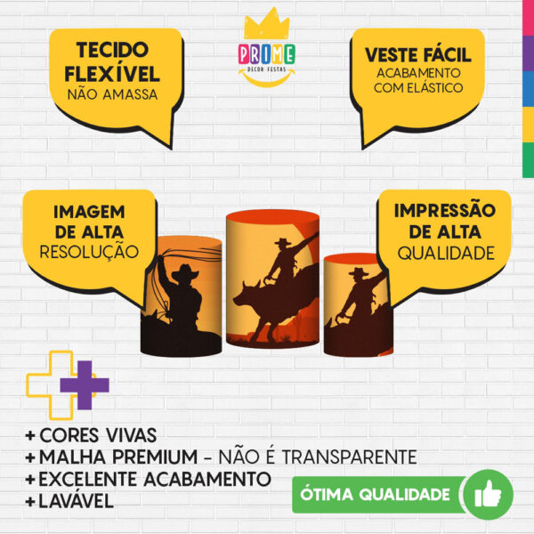 Trio Capa Cilindro Cowboy 3D Em Tecido Com Elástico - Image 3