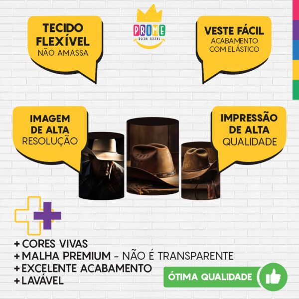 Trio Capa Cilindro Cowboy 3D Em Tecido Com Elástico - Image 3