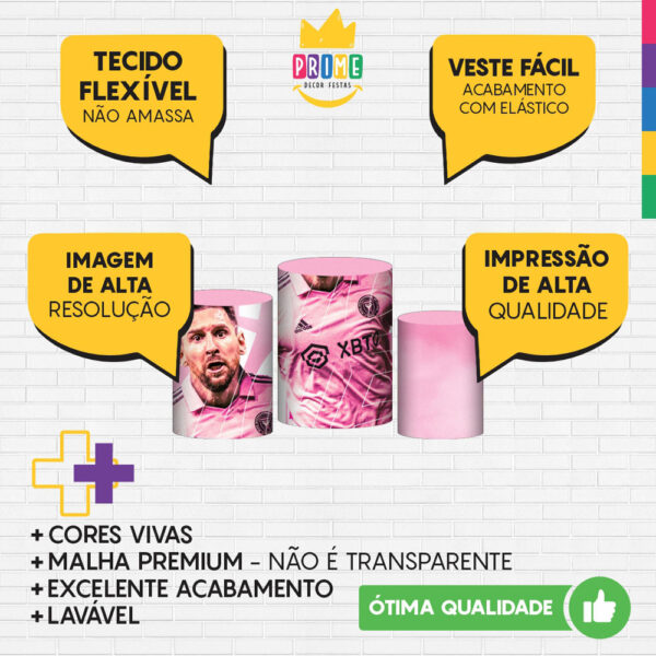 Trio Capa Cilindro Inter Miami Messi 3D Em Tecido Com Elástico - Image 3