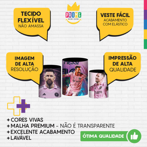 Trio Capa Cilindro Inter Miami Messi 3D Em Tecido Com Elástico - Image 3
