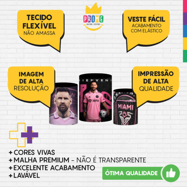 Trio Capa Cilindro Inter Miami Messi 3D Em Tecido Com Elástico - Image 3