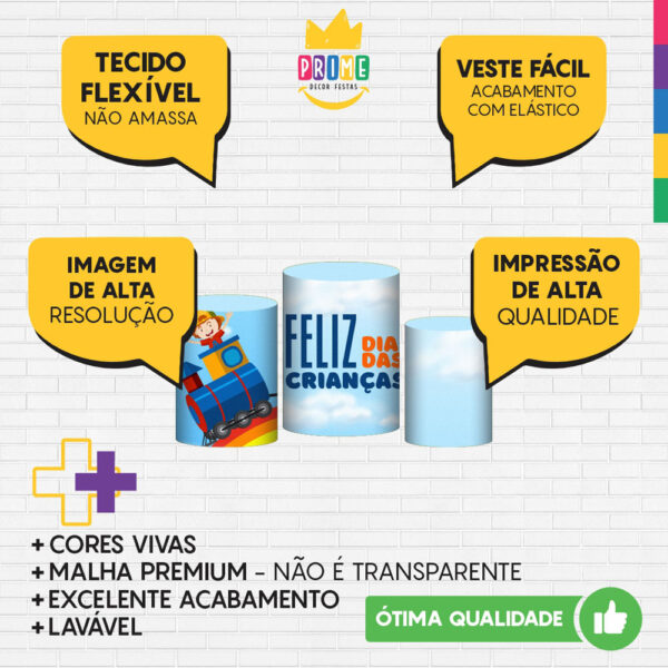 Trio Capa Cilindro Dia das Crianças 3D Em Tecido Com Elástico - Image 3