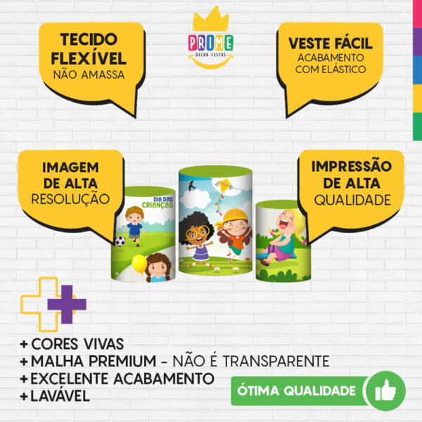 Trio Capa Cilindro Dia das Crianças 3D Em Tecido Com Elástico - Image 3