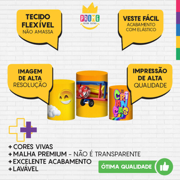 Trio Capa Cilindro Dia das Crianças 3D Em Tecido Com Elástico - Image 3