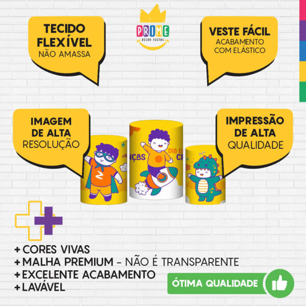 Trio Capa Cilindro Dia das Crianças 3D Em Tecido Com Elástico - Image 3