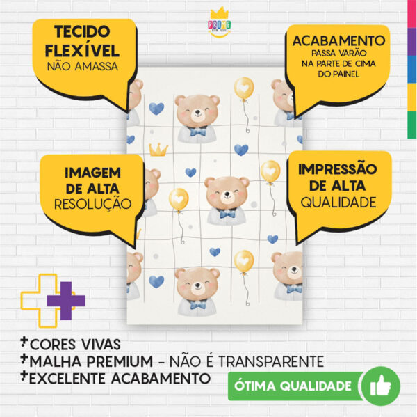 Painel de Festa Retangular 3D Ursinhos Casadinho 1,50m x 2,20 - Image 3