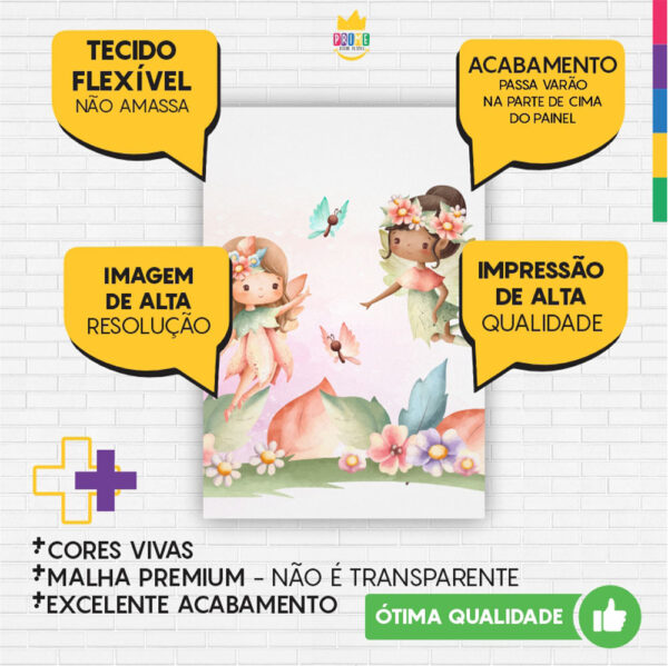 Painel de Festa Retangular 3D Fadas Casadinho 1,50m x 2,20 - Image 3
