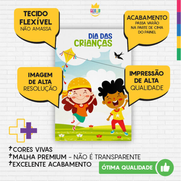 Painel de Festa Retangular 3D Dia das Crianças Casadinho 1,50m x 2,20 - Image 3