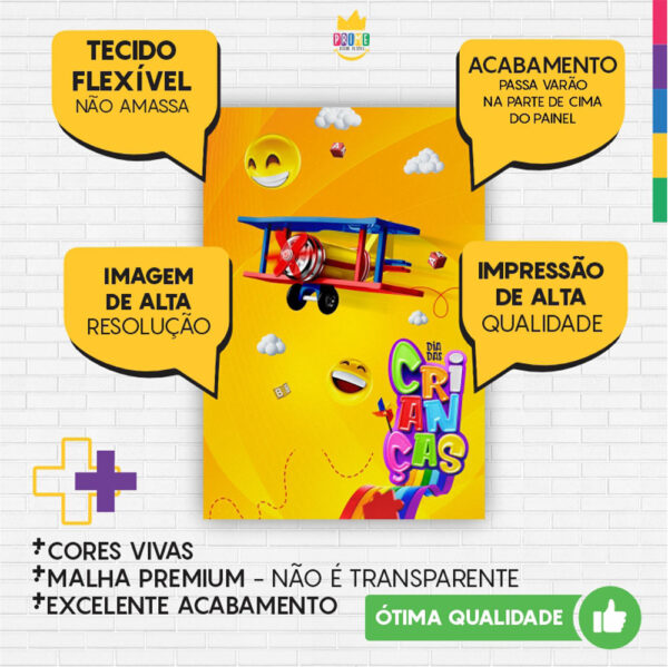 Painel de Festa Retangular 3D Dia das Crianças Casadinho 1,50m x 2,20 - Image 3