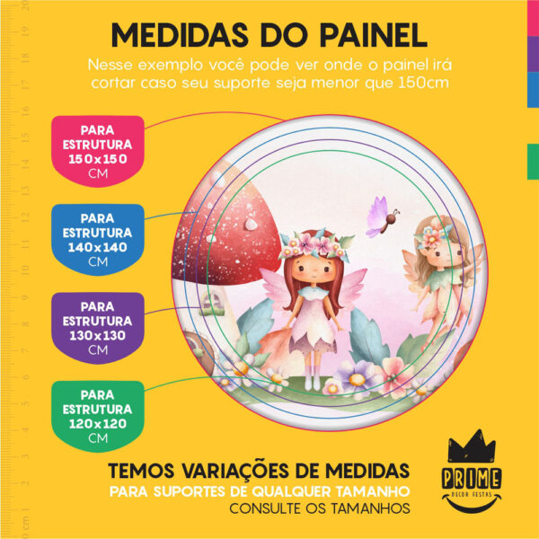 Kit Casado Fadas Painel Redondo Trio Capas Cilindro Retangular Vertical Em Tecido - Image 4