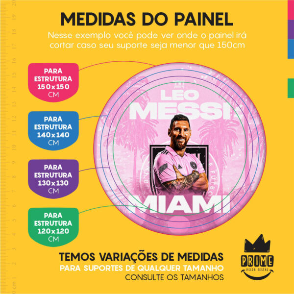Kit Casado Inter Miami Messi Painel Redondo Trio Capas Cilindro Retangular Vertical Em Tecido - Image 4