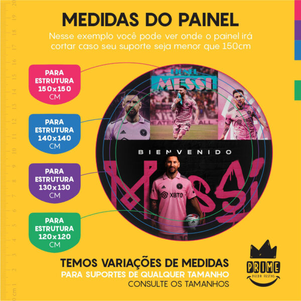 Kit Casado Inter Miami Messi Painel Redondo Trio Capas Cilindro Retangular Vertical Em Tecido - Image 4