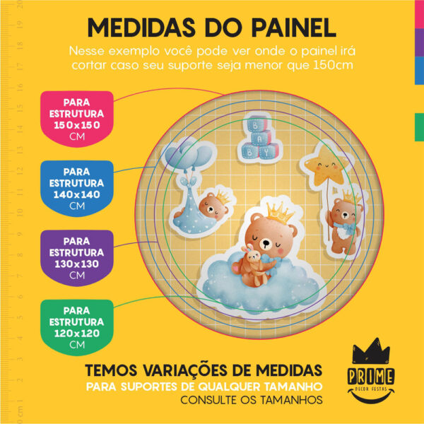 Painel Redondo 3D Ursinhos Tecido Sublimado 1,50m x 1,50m - Image 4