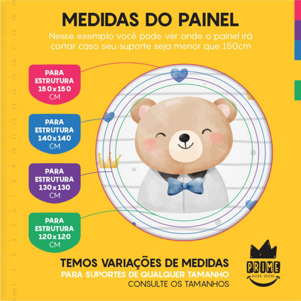 Painel Redondo 3D Ursinhos Tecido Sublimado 1,50m x 1,50m - Image 4