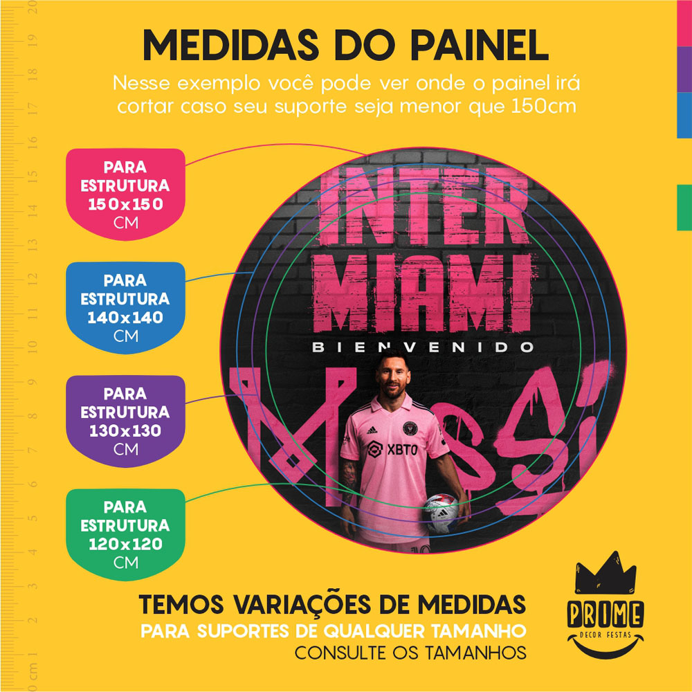Painel Redondo 3D Inter Miami Messi Tecido Sublimado 1,50m x 1,50m - Imagem 4