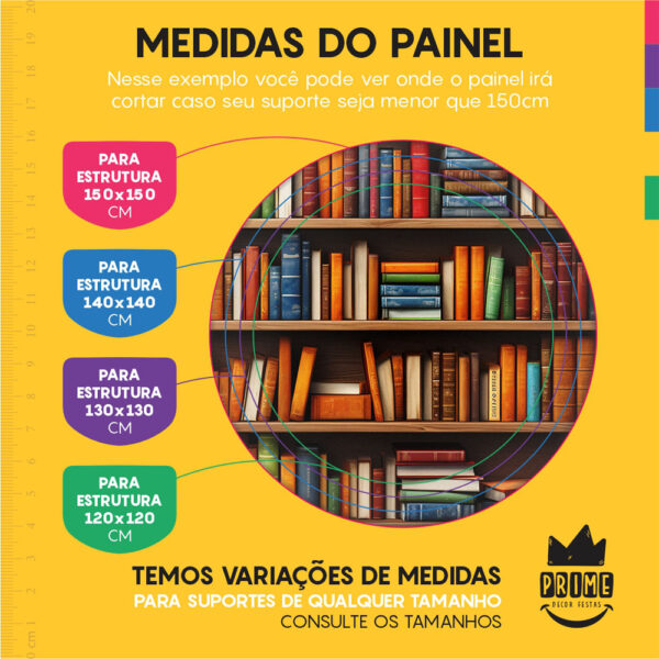 Trio Capa Cilindro + Painel Redondo 3D Estante Livros 1,50m Veste Fácil - Image 4