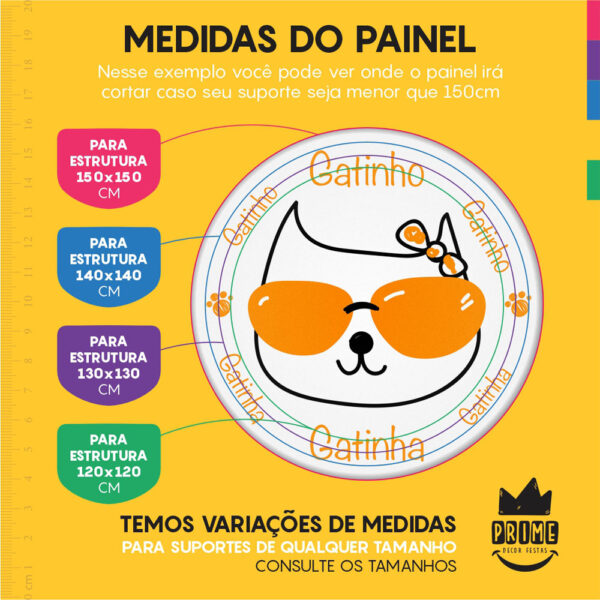 Trio Capa Cilindro + Painel Redondo 3D Gatos 1,50m Veste Fácil - Image 4