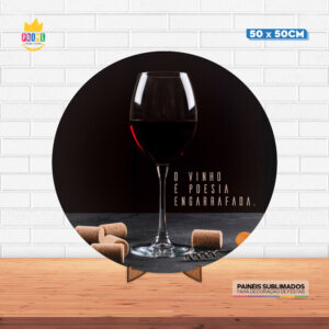 Painel Redondo 3D Vinho Tecido 50cm X 50cm Com Suporte MDF