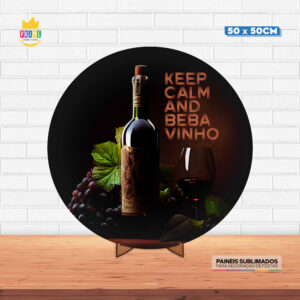 Painel Redondo 3D Vinho Tecido 50cm X 50cm Com Suporte MDF