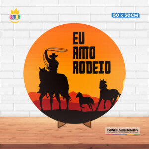 Painel Redondo 3D Cowboy Tecido 50cm X 50cm Com Suporte MDF