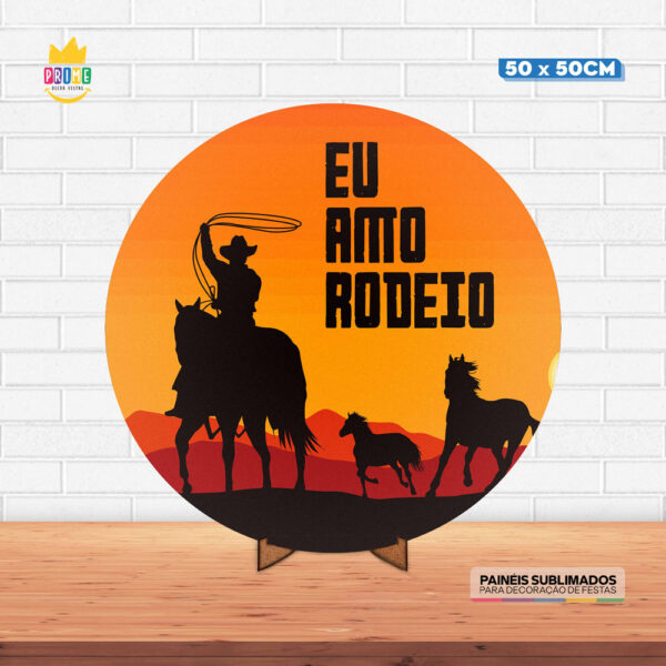 Painel Redondo 3D Cowboy Tecido 50cm X 50cm Com Suporte MDF