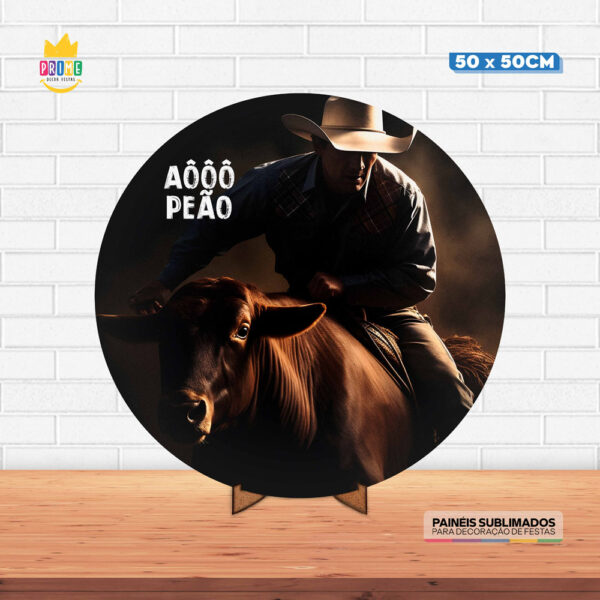 Painel Redondo 3D Cowboy Tecido 50cm X 50cm Com Suporte MDF